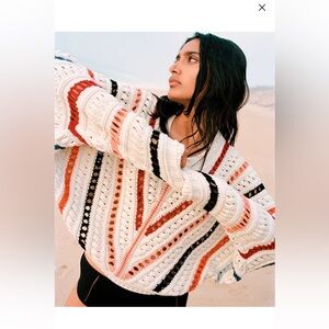 BA&SH Gardy Sweater Knit Crochet Jumper Ecru Stripe Cropped